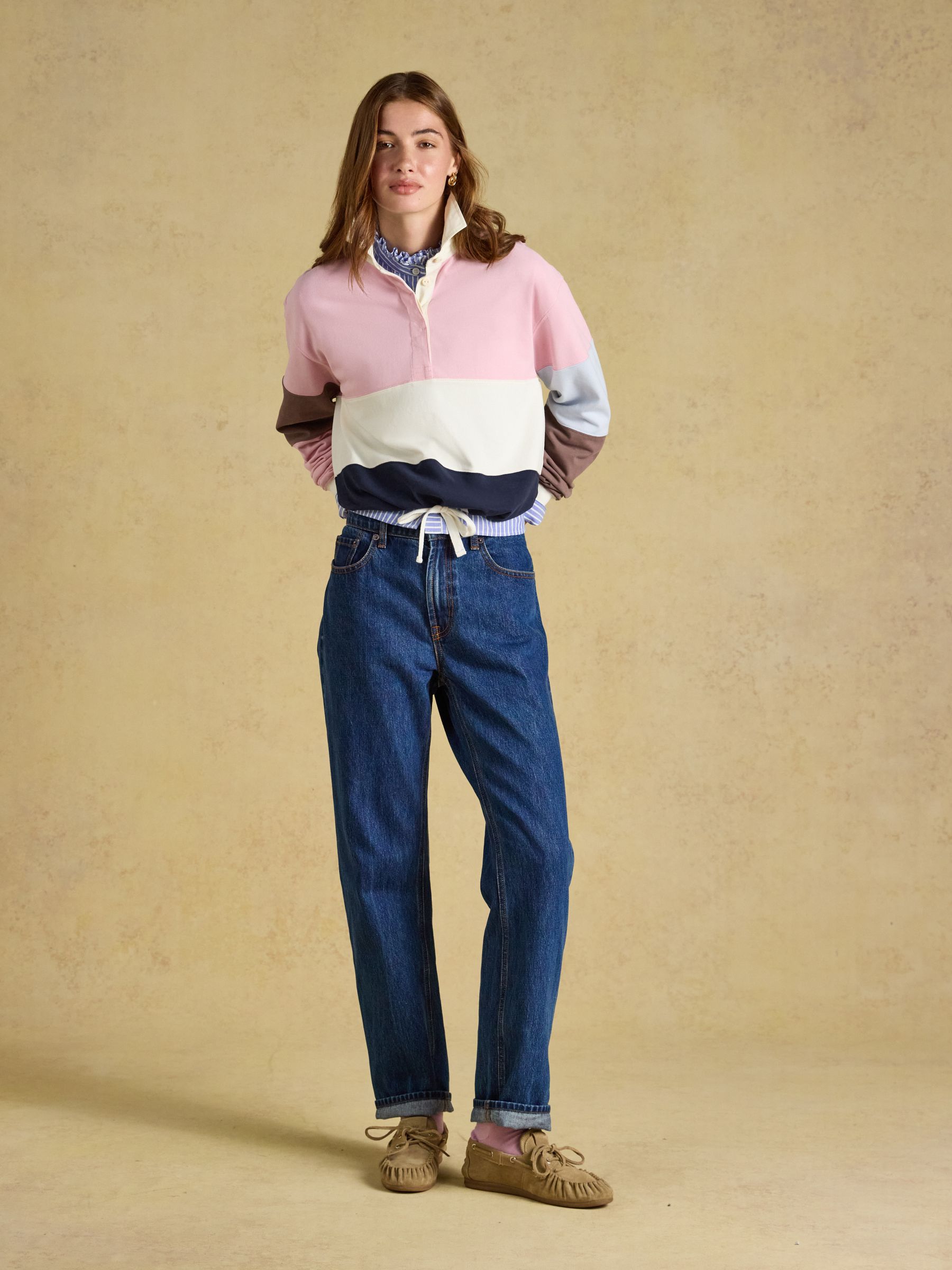 Women's Joules Long Sleeve Cotton Collared Rugby Deckshirt