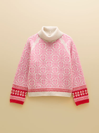 Women's Pink Fair Isle Knit Jumper with Detachable Turtleneck by Joules - Cozy & Stylish
