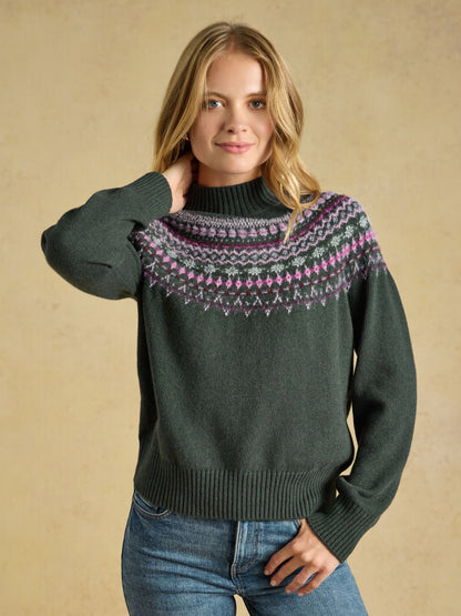 Women's Joules Green Fair Isle High Neck Jumper
