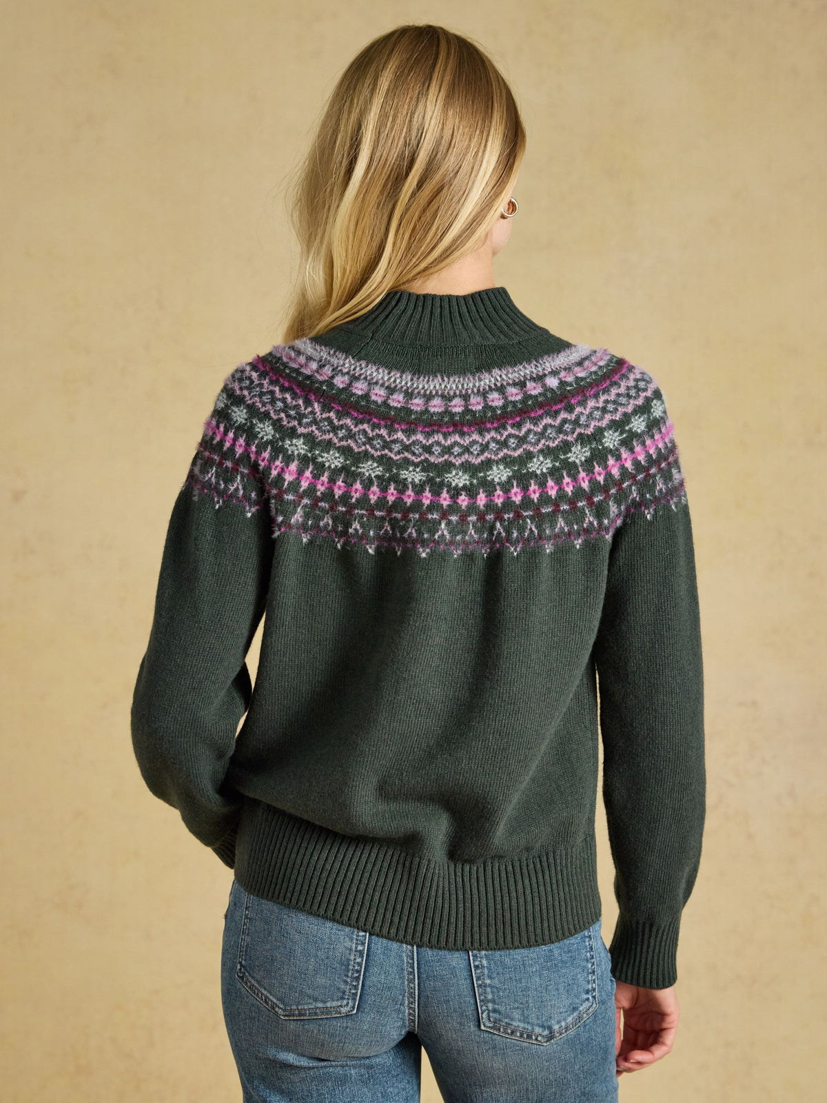 Women's Joules Green Fair Isle High Neck Jumper