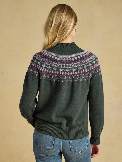 Women's Joules Green Fair Isle High Neck Jumper