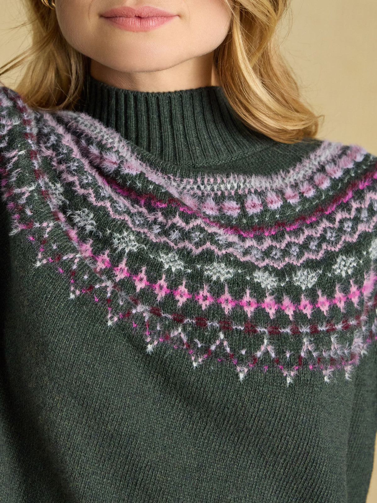 Women's Joules Green Fair Isle High Neck Jumper
