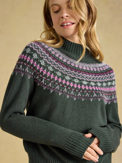 Women's Joules Green Fair Isle High Neck Jumper