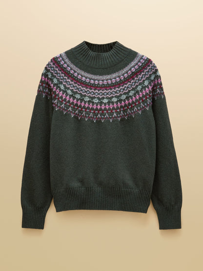 Women's Joules Green Fair Isle High Neck Jumper