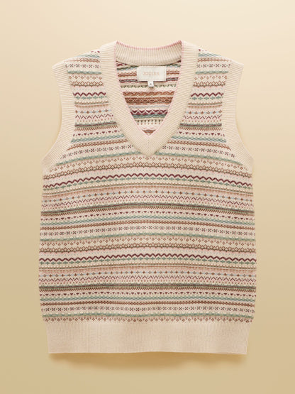 Joules Cotton Rich Fair Isle V-Neck Knitted Vest Oat