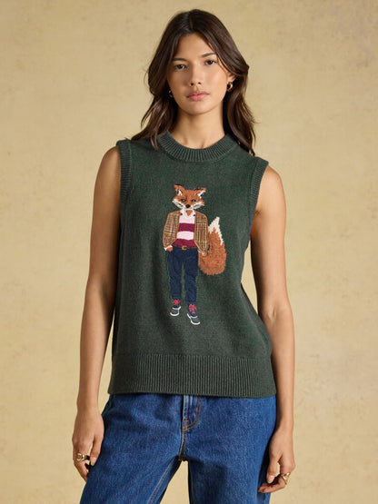 Women's Joules Jonty Fox Green Knitted Vest