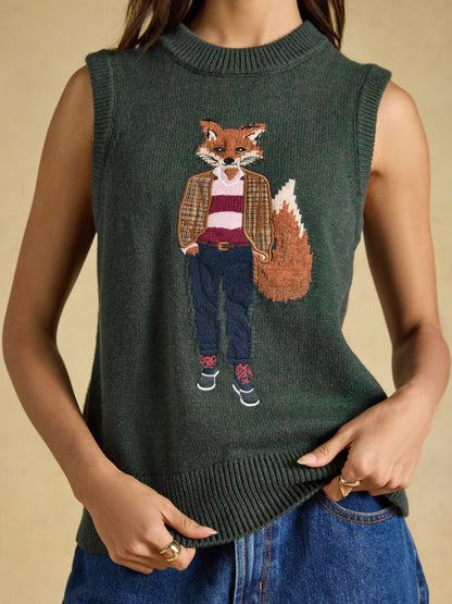 Women's Joules Jonty Fox Green Knitted Vest