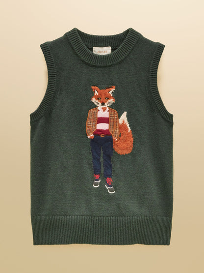 Women's Joules Jonty Fox Green Knitted Vest