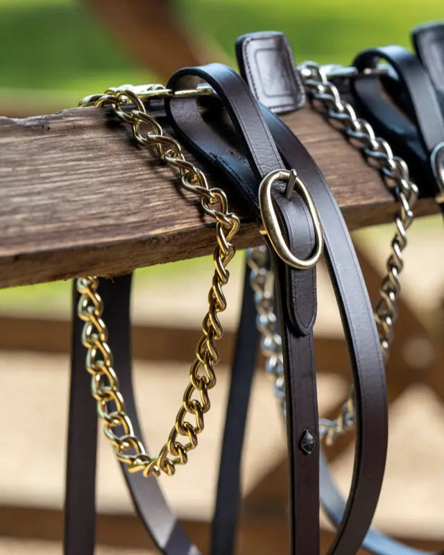 LEMIEUX Leather Trot Up Chain BROWN Equiflair: Equestrian show tack, leather bridle chain, trot-up accessory, showmanship chain