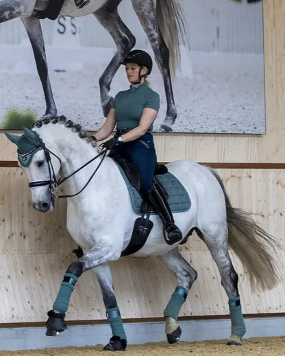 LeMieux Carbon Mesh Dressage Saddle Pad Sage Green on Horse with Rider | Equiflair