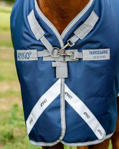 Horseware Amigo 1200D Turnout Rug - Navy & Grey Waterproof Horse Blanket. Durable, breathable protection for your horse. #HorseBlanket