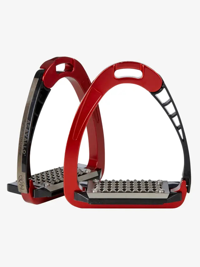 ACAVALLO Arena AluPro Red Stirrups: Equestrian safety stirrups, flexible and shock-absorbing for comfortable horse riding.