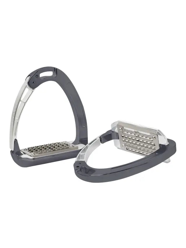 LEMIELX ALUPLUS Titanium Equestrian Stirrups: Lightweight Aluminum, Stainless Steel Tread, Angled for Rider Comfort. Equiflair