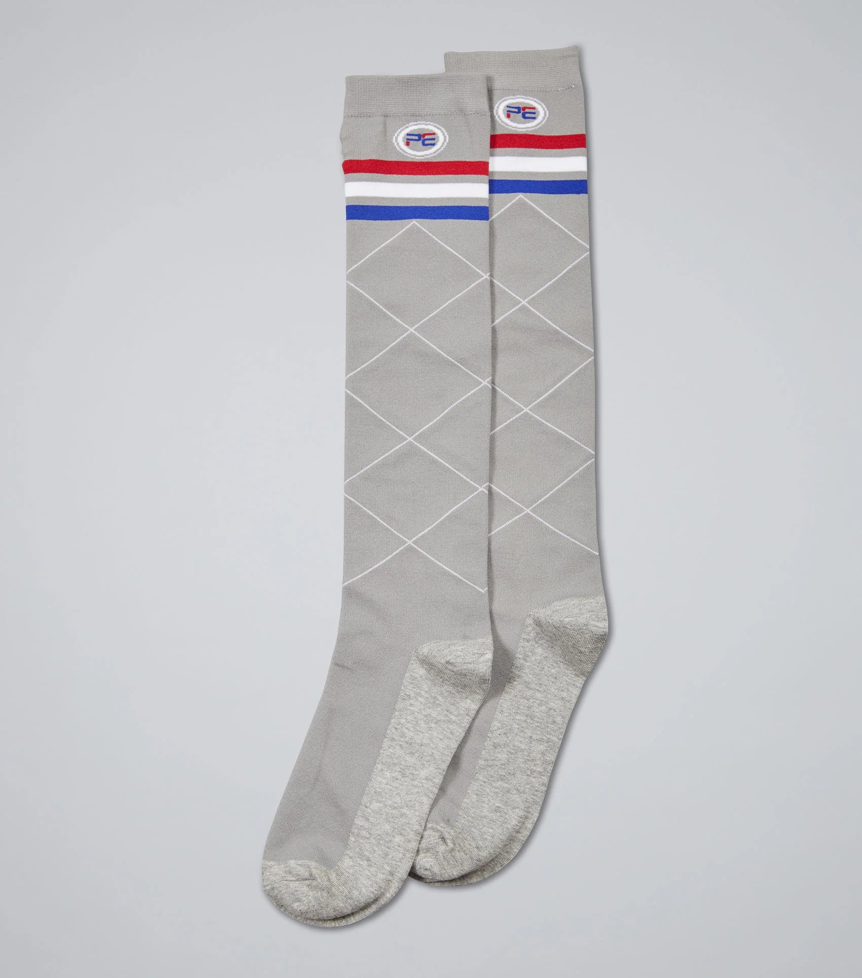 PREMIER EQUINE GREY CLASSIC CHECK 4 Season Socks (2 Pairs). Premium Equestrian Socks from Equiflair. Long Riding Socks.