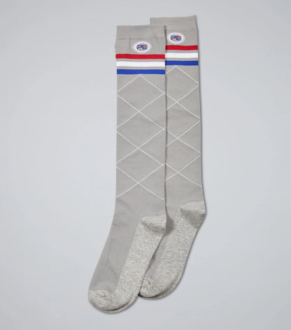 PREMIER EQUINE GREY CLASSIC CHECK 4 Season Socks (2 Pairs). Premium Equestrian Socks from Equiflair. Long Riding Socks.