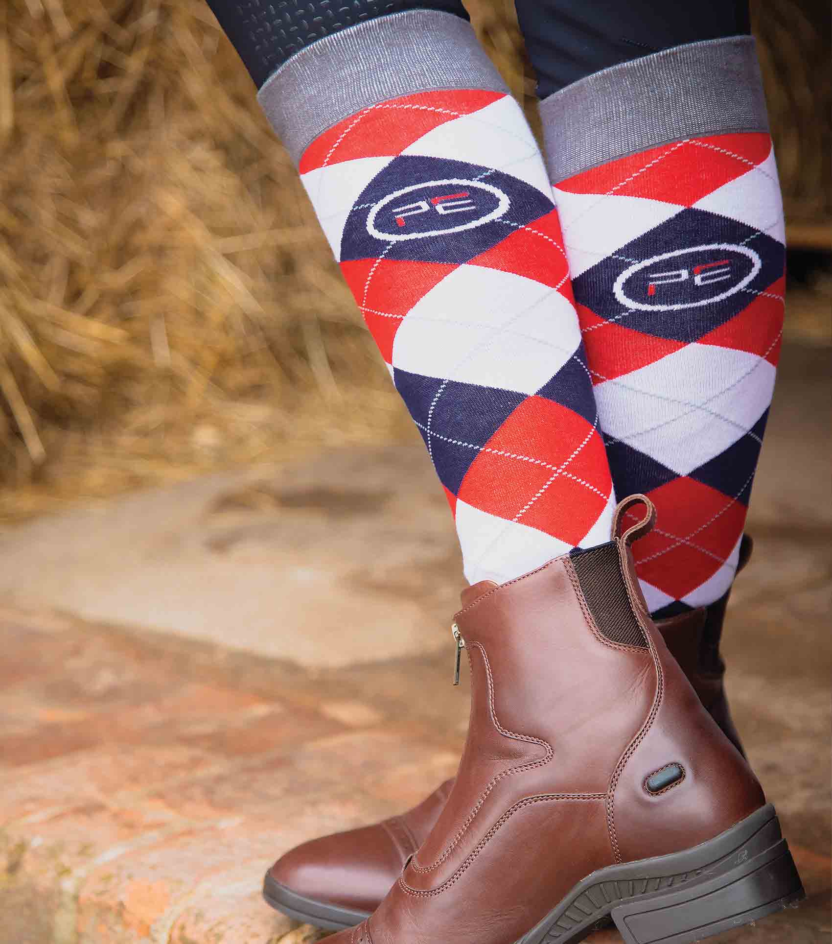 Equestrian Style: PREMIER EQUINE Argyle Riding Socks with Brown Boots - Equiflair's Horse Riding Apparel