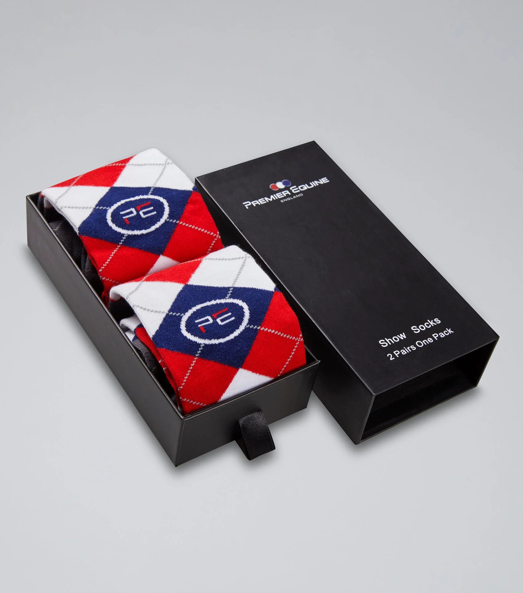 Premier Equine Argyle Socks, Show Socks 2 Pairs Pack, Red, White, Blue Classic Check Pattern by Equiflair
