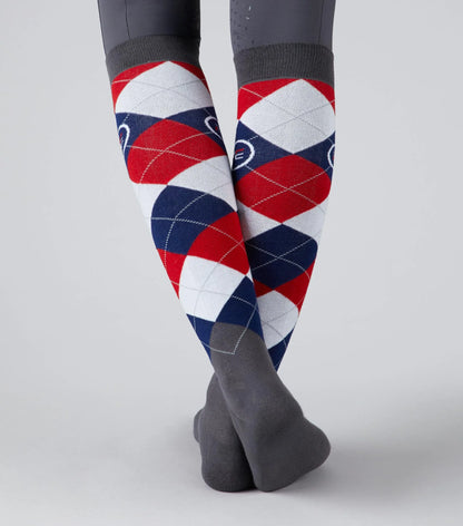 Riding Socks, Argyle Pattern, Red, White, Blue, Equiflair Brand, Equestrian Apparel