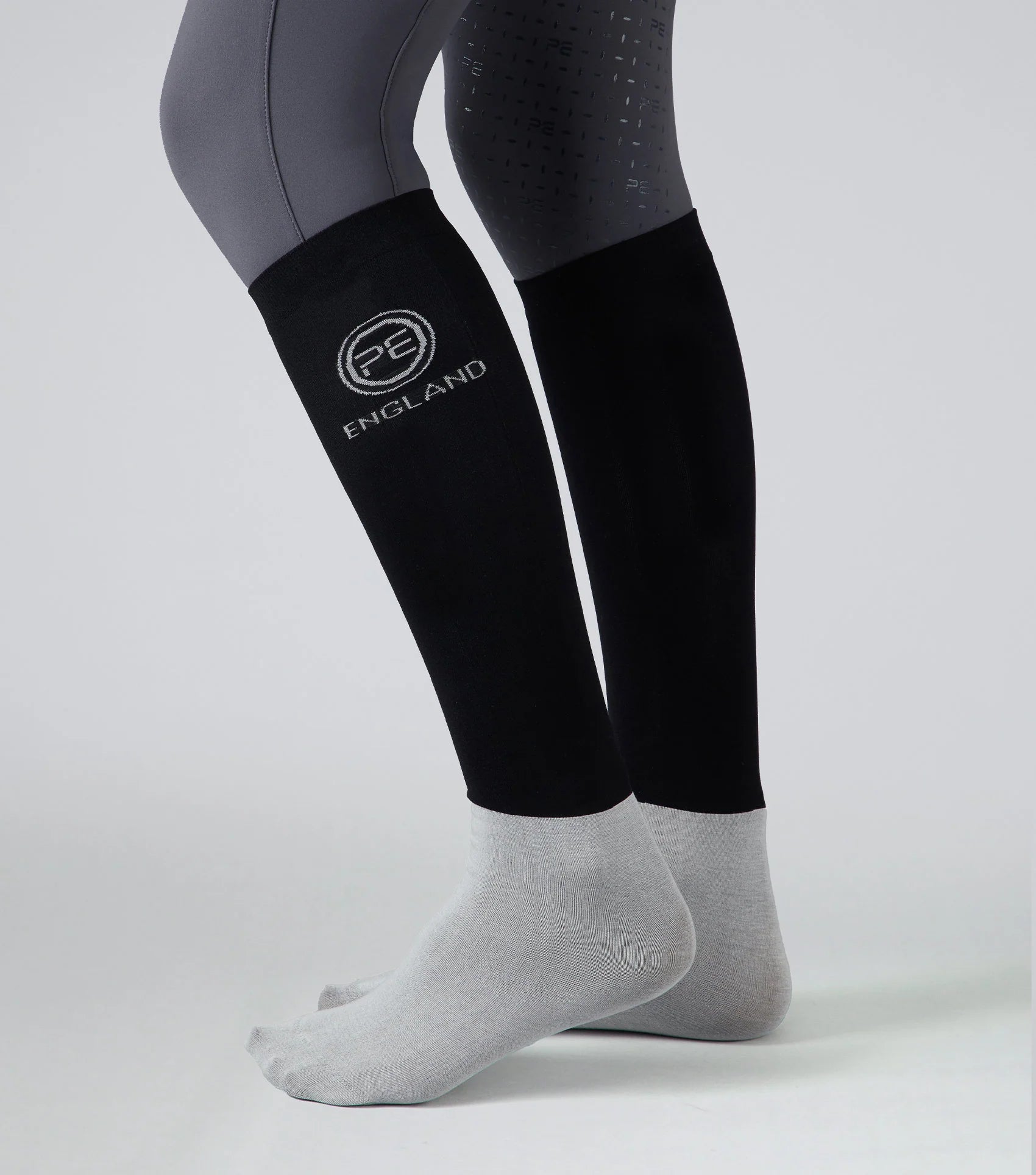 Premier Equine Summer Riding Socks: Black & Grey. Thin Equestrian Socks for Warm Weather Comfort and Performance.