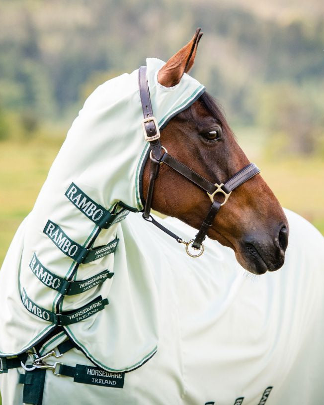 Horseware Rambo Hoody Chalk /Hunter Green And Silver