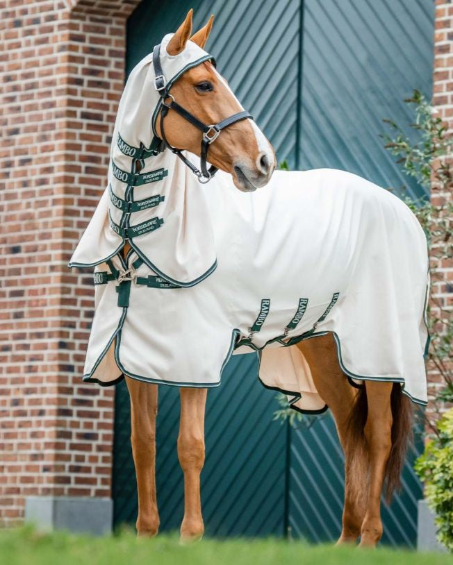 Horseware Rambo Hoody Chalk /Hunter Green And Silver