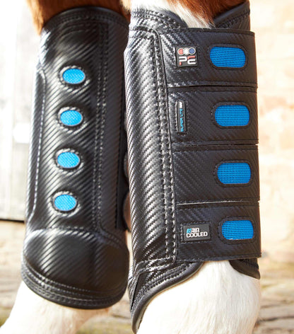 Premier Equine Air Cooled Super Lite Carbon Tech Eventing/Racing Horse Hind Boots - Black - Protection and Cooling for Horses