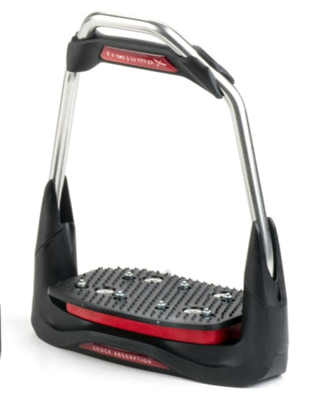 Freejump Air's Stirrups Red & Black: Shock Absorbing Equestrian Stirrups with Super Grip for Riding Comfort & Stability
