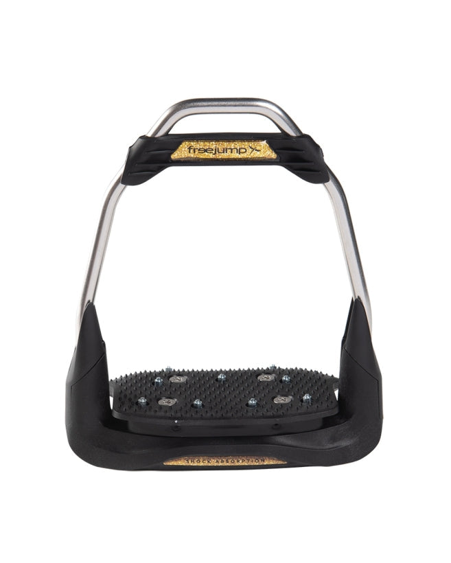 FREEJUMP AIR'S Black & Gold Dressage Stirrups: Equestrian Equipment with Shock Absorption & Superior Grip