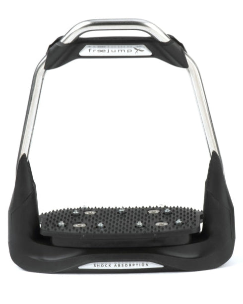 FREEJUMP AIR'S Black Stirrups: Shock Absorption, Super Grip, Stainless Steel Equestrian Stirrups for Jumping & Riding - Equiflair