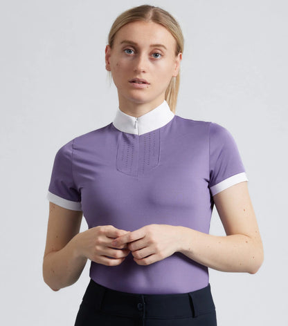 PREMIER EQUINE ALANI Amethyst Riding Top: Women's Short Sleeve, White Collar, Equestrian Apparel