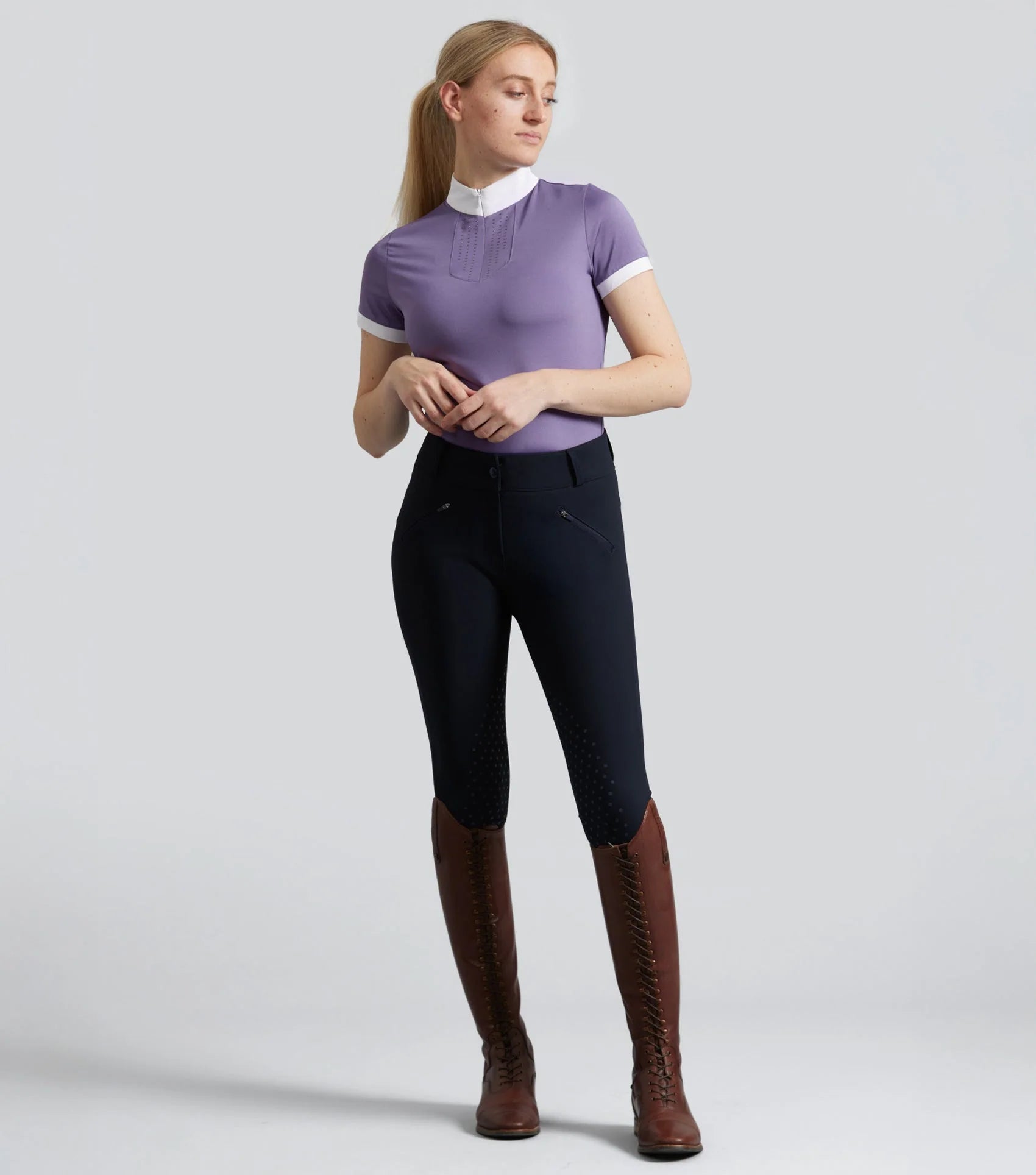 Amethyst Riding Top: Women's Equestrian Shirt, Short Sleeve, Technical Fabric