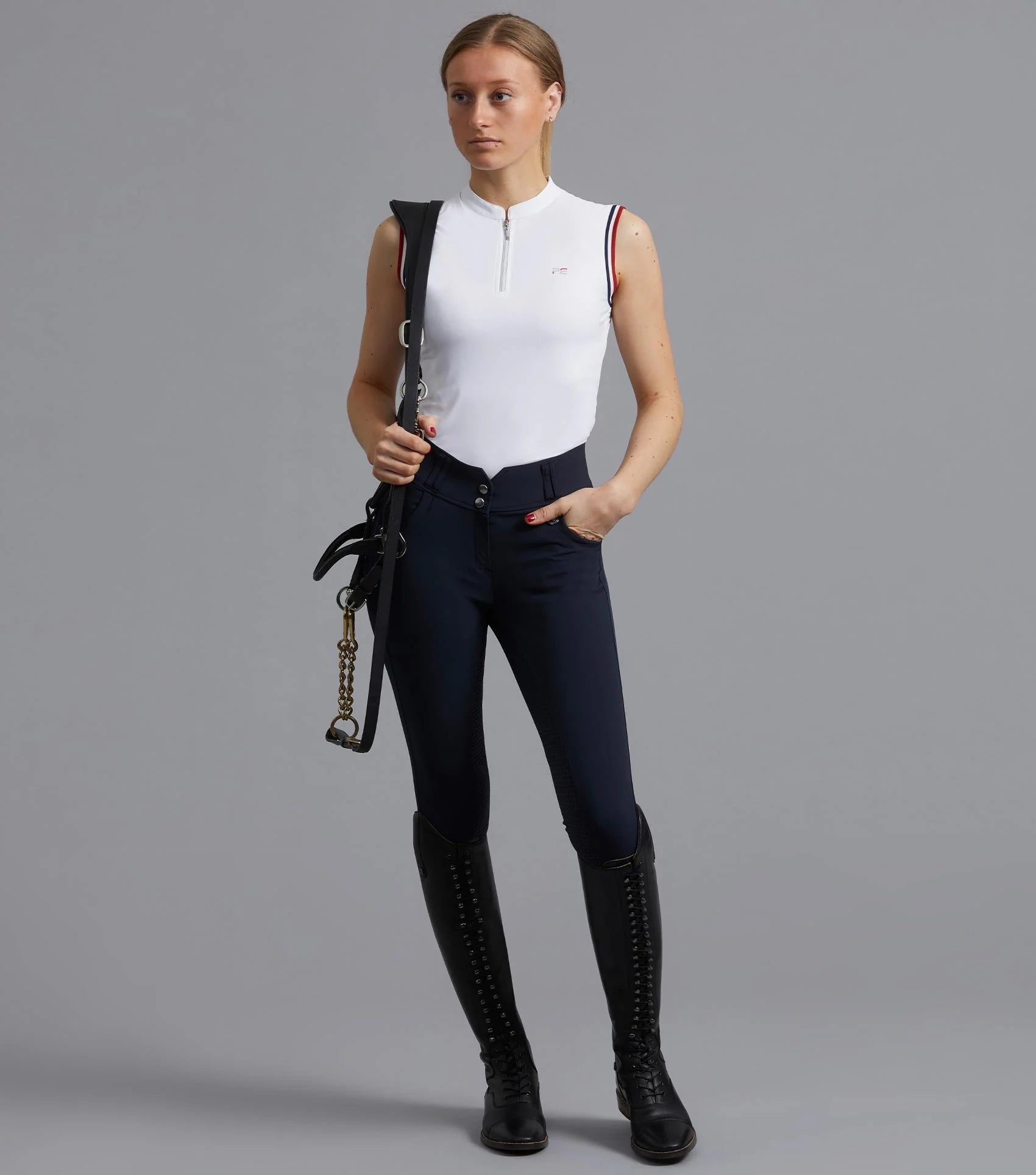 Premier Equine Ladies Riding Top - White Sleeveless Technical Shirt