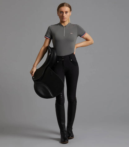 Premier Equine Allegra Anthracite Ladies Riding Top with Saddle - Equestrian Apparel, Short Sleeve, Four-Way Stretch