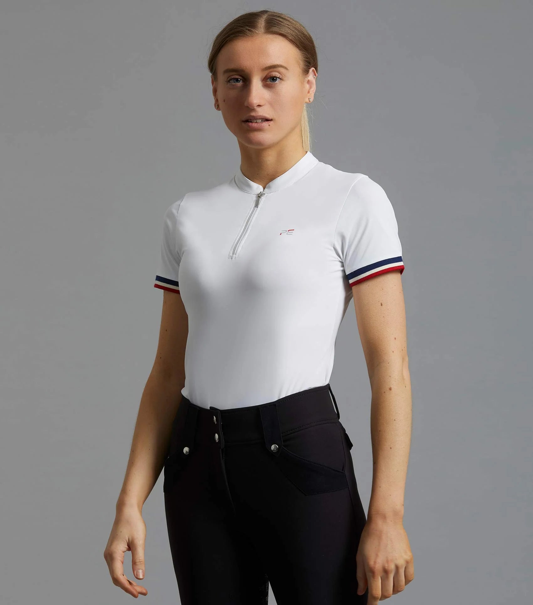 PREMIER EQUINE Ladies White Riding Top - Allegra Short Sleeve Equestrian Shirt