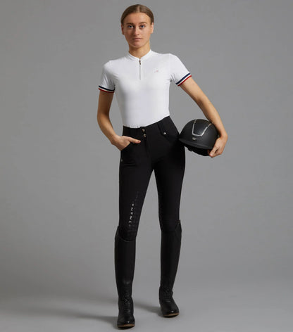 Premier Equine Allegra Ladies Short Sleeve Riding Top - White Equestrian Top, Riding Shirt, Horse Riding Apparel