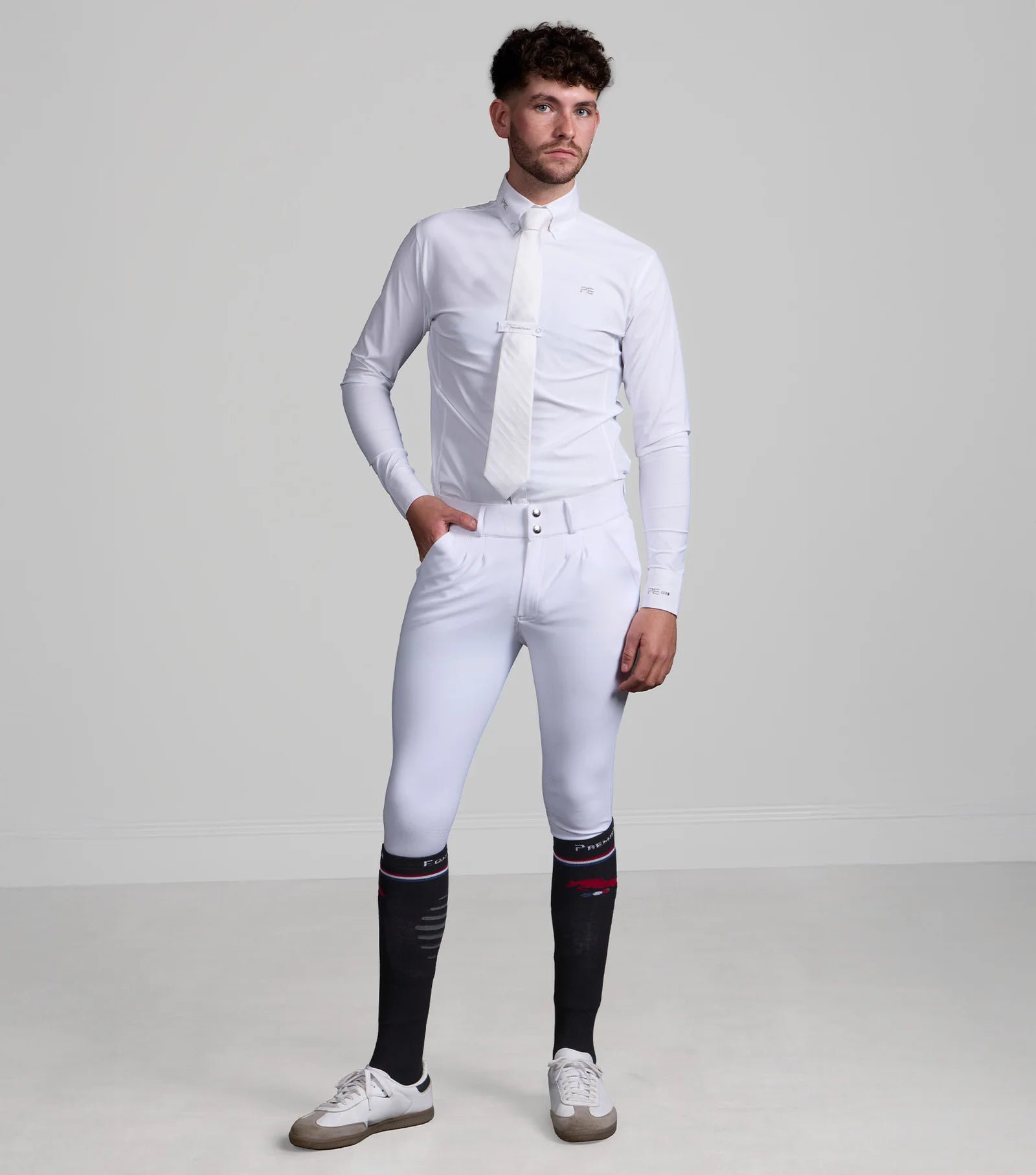 PREMIER EQUINE Men's Long Sleeve Show Shirt White - Equestrian Competition Apparel