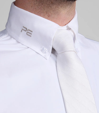 Premier Equine White Men's Show Shirt: Elegant Long Sleeve Competition Shirt for Equestrian Riding