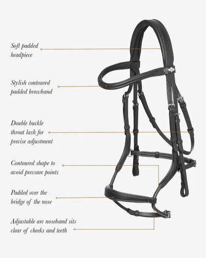 LeMieux Arika Bridle: Adjustable Anatomic Noseband, Black Leather Horse Bridle