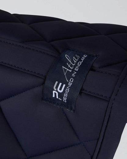 Premier Equine Atlas Close Contact Dressage Square - Navy saddle pad. Equiflair equestrian product detail.