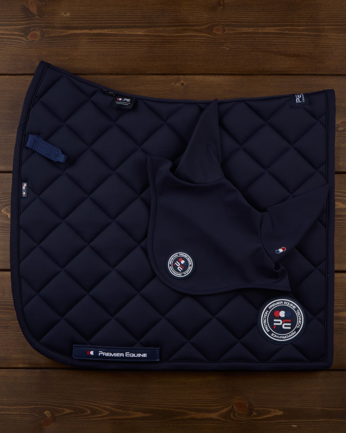 PREMIER EQUINE ATLAS Close Contact Dressage Saddle Pad - Navy. Performance horse equipment.