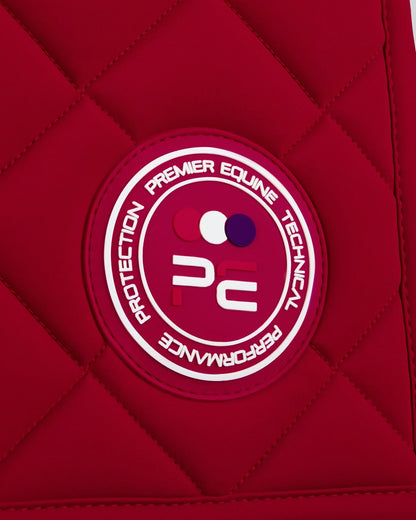 PREMIER EQUINE ATLAS Close Contact Dressage Square RED saddle pad detail - Quilted horse tack for performance, protection.