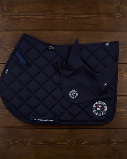 PREMIER EQUINE Atlas Close Contact GP/Jump Saddle Pad - Navy. Equestrian horse riding pad with bamboo lining from Equiflair.