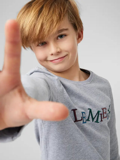 Boy in Grey LEMIEUX Long Sleeve T-shirt. Soft cotton kids wear.