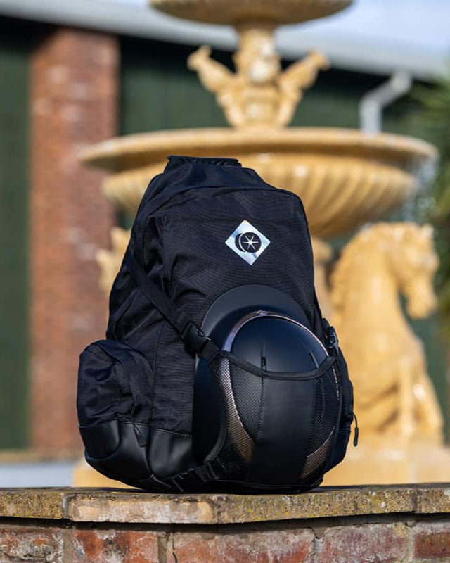 Charles Owen Helmet Backpack Black for equestrian riders - store riding gear, helmet, laptop. Equiflair.