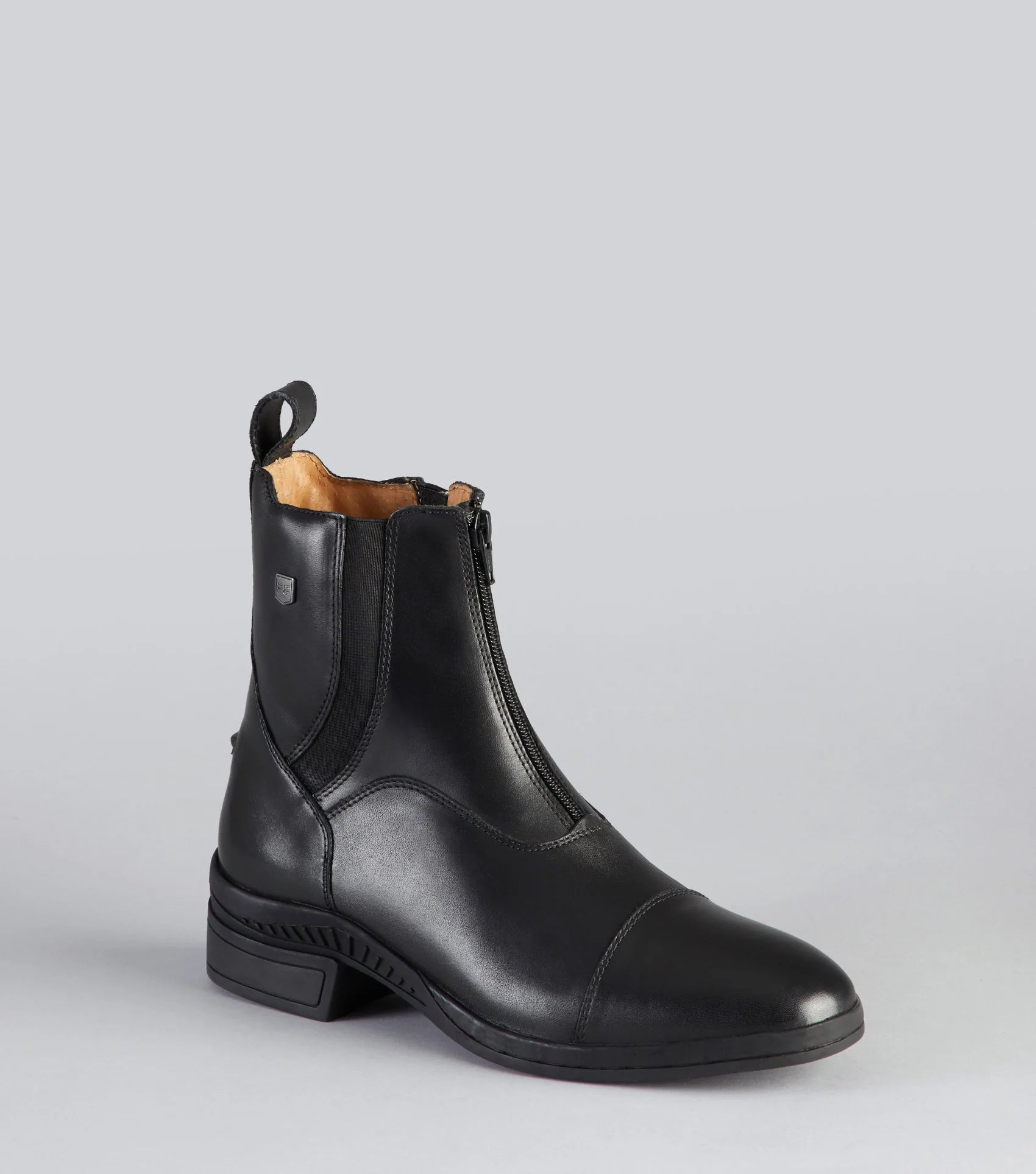 Premier Equine Balmoral Black Leather Paddock/Riding Boot with Front Zip & Elastic Sides. Equestrian & Casual Footwear.