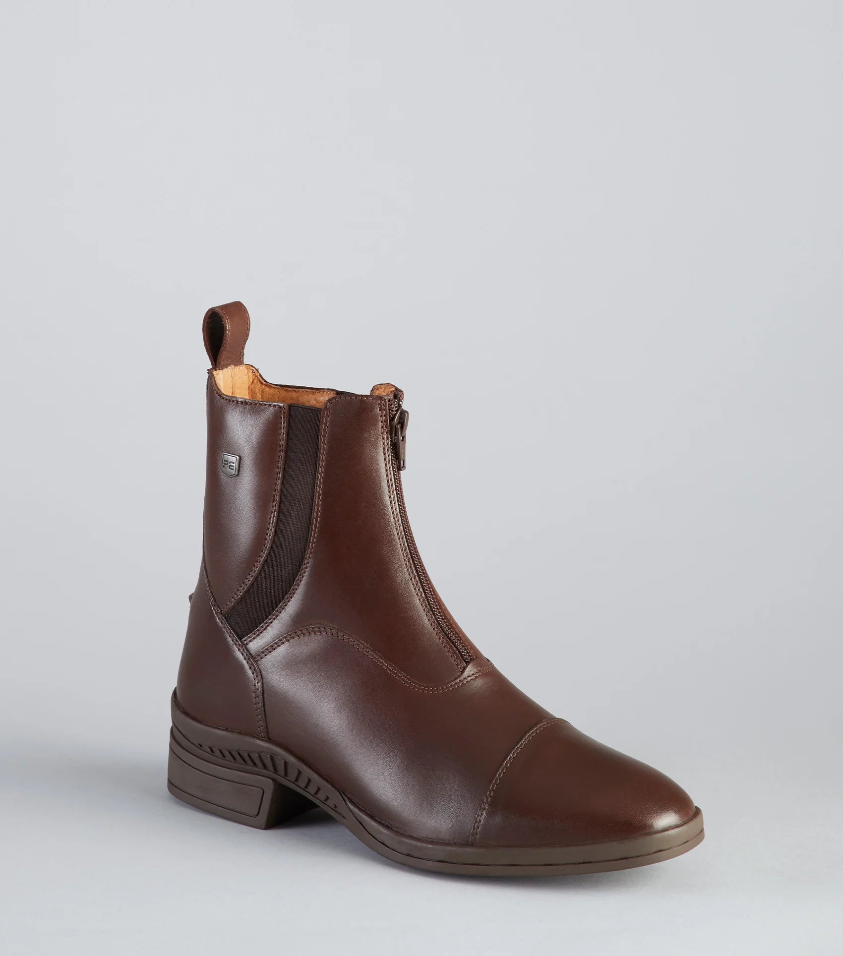 Premier Equine Brown Leather Riding Boot: Balmoral Paddock Boot with Front Zip & Elastic Side