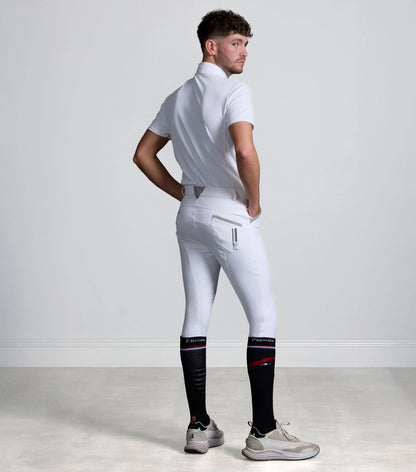 Premier Equine Barusso Men's White Competition Breeches with Gel Knee Patches - Equestrian Apparel
