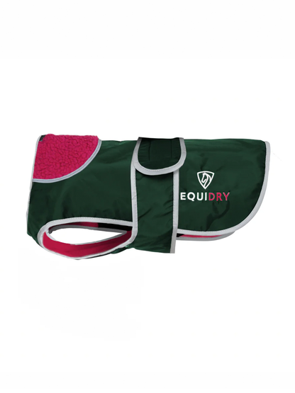 EQUIDRY Waterproof Dog Coat - Black Forest Green & Peacock Pink - Reflective, Harness Access