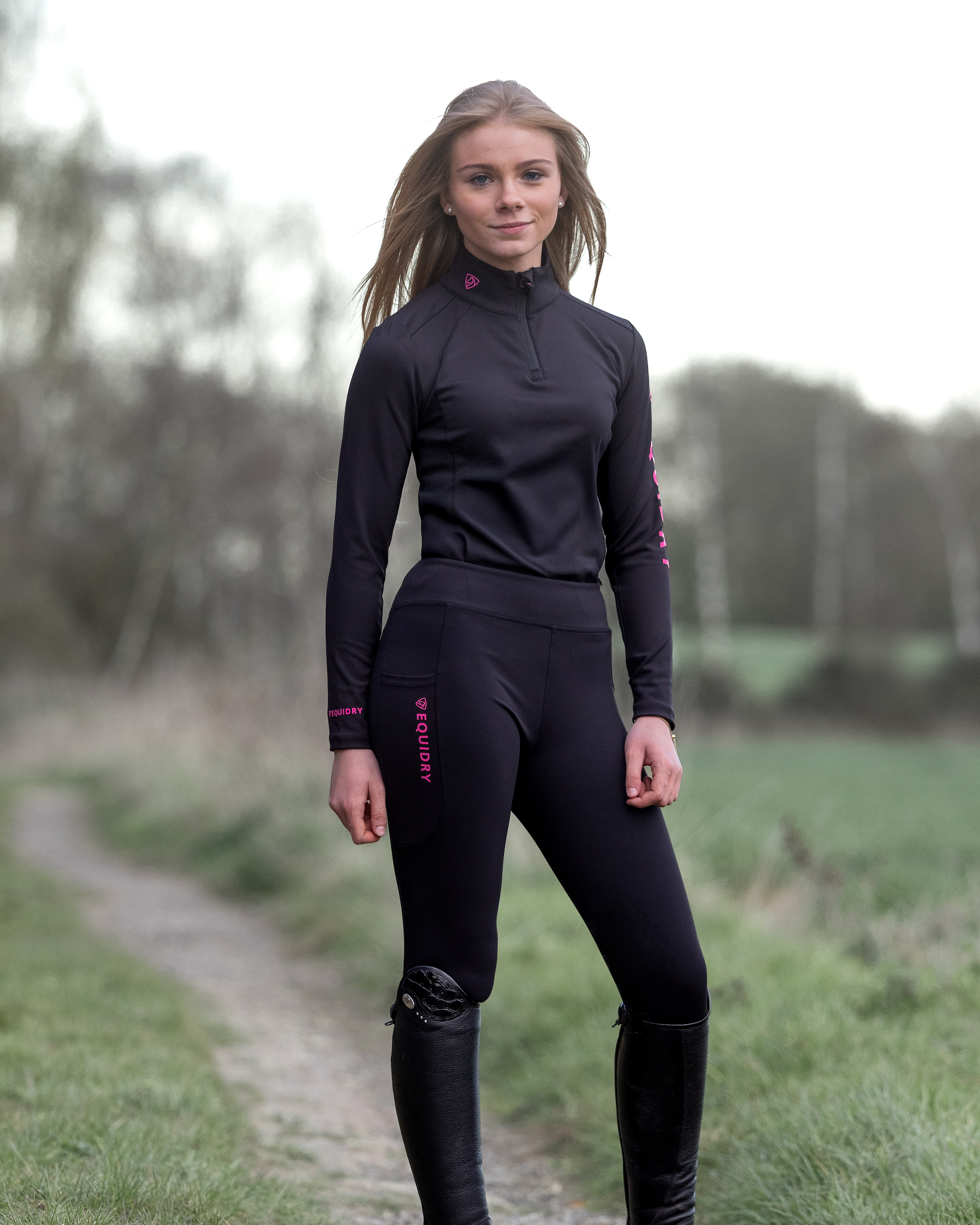 EQUIDRY Children's Water Repellent Base Layer Black/Pink