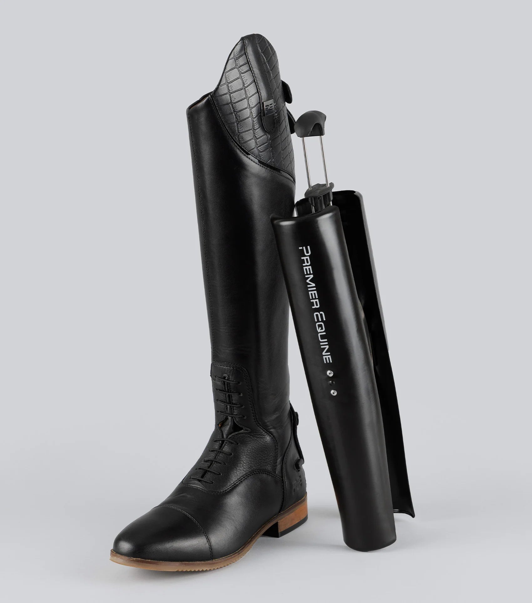 PREMIER EQUINE BOOT TREES BLACK with Leather Riding Boots - Spring Loaded Boot Shapers for Crease Free Storage